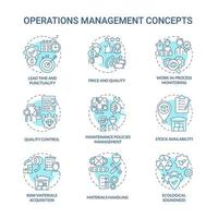 Operations management blue concept icons set. Lead time. Price and quality. Production efficiency control idea thin line color illustrations. Vector isolated outline drawings. Editable stroke