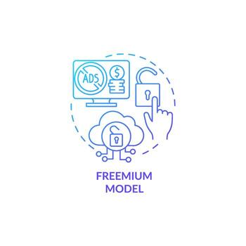 Freemium model blue gradient concept icon. Free access to platfrom. Paid online subscription service. Business model abstract idea thin line illustration. Vector isolated outline color drawing