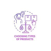 Choosing types of products purple gradient concept icon. Customer comparing company offers. Business model abstract idea thin line illustration. Vector isolated outline color drawing