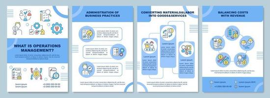 What is operations management brochure template. Flyer, booklet, leaflet print, cover design with linear icons. Vector layouts for presentation, annual reports, advertisement pages