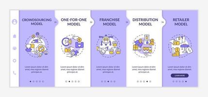 Different business models onboarding vector template. Marketing strategy. Responsive mobile website with icons. Web page walkthrough 5 step screens. Enterprise color concept with linear illustrations