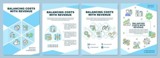 Balancing cost with revenue brochure template. Operation management. Flyer, booklet, leaflet print, cover design with linear icons. Vector layouts for presentation, annual reports, advertisement pages