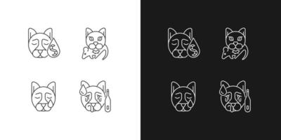 Pet infections linear icons set for dark and light mode. Parasite caused diseases. Contagious viral illness. Customizable thin line symbols. Isolated vector outline illustrations. Editable stroke