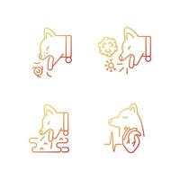 Pet stomach illness gradient linear vector icons set. Vomiting and kennel cough problems. Domestic animals diseases. Thin line contour symbols bundle. Isolated outline illustrations collection