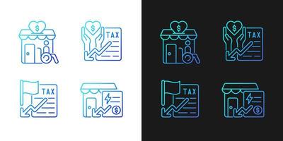 Charity, financial support gradient icons set for dark and light mode. Grants for disabled people. Thin line contour symbols bundle. Isolated vector outline illustrations collection on black and white