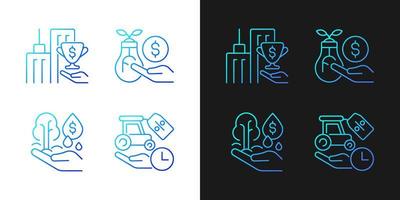 Grant and investment gradient icons set for dark and light mode. Small business financial support. Thin line contour symbols bundle. Isolated vector outline illustrations collection on black and white