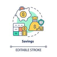 Savings concept icon. Business earnings. Launching small business. Financial support of startup abstract idea thin line illustration. Vector isolated outline color drawing. Editable stroke