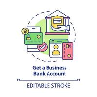 Get business bank account concept icon. Startup financial solution. Small business banking service abstract idea thin line illustration. Vector isolated outline color drawing. Editable stroke