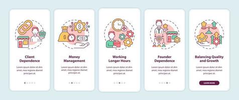 Business structure organization tips onboarding mobile app page screen. Startup walkthrough 5 steps graphic instructions with concepts. UI, UX, GUI vector template with linear color illustrations