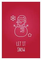 Time for snowfall postcard with linear glyph icon. Building snowman. Greeting card with decorative vector design. Simple style poster with creative lineart illustration. Flyer with holiday wish
