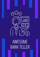 Astonishing bank teller postcard with linear glyph icon. Honoring worker. Greeting card with decorative vector design. Simple style poster with creative lineart illustration. Flyer with holiday wish