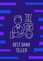 Honoring amazing bank teller postcard with linear glyph icon. Greeting card with decorative vector design. Simple style poster with creative lineart illustration. Flyer with holiday wish