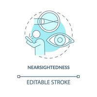 Nearsightedness blue concept icon. Common optical condition. Problems to treat with the laser surgery abstract idea thin line illustration. Vector isolated outline color drawing. Editable stroke