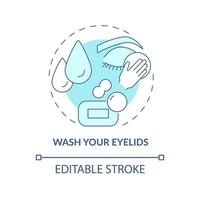 Wash your eyelids blue concept icon. Comply with recommendations by doctors. Cleansing around eyes abstract idea thin line illustration. Vector isolated outline color drawing. Editable stroke