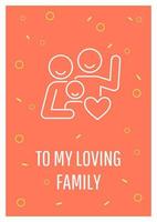 Warmest greetings to my family postcard with linear glyph icon. Greeting card with decorative vector design. Simple style poster with creative lineart illustration. Flyer with holiday wish