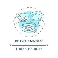 Do eyelid massage blue concept icon. Follow up on recommendations by doctors before lasik eye surgery abstract idea thin line illustration. Vector isolated outline color drawing. Editable stroke