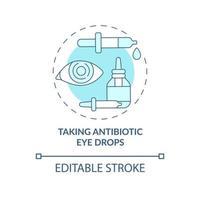 tomando antibióticos gotas para los ojos concepto icono azul. instrucción del médico. Ilustración de línea fina de idea abstracta de preparación de cirugía ocular con láser. dibujo de color de contorno aislado vectorial. trazo editable vector