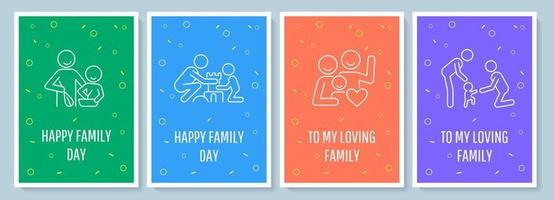 Warm wishes on family day postcard with linear glyph icon set. Greeting card with decorative vector design. Simple style poster with creative lineart illustration. Flyer with holiday wish