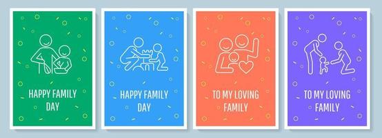 Warm wishes on family day postcard with linear glyph icon set. Greeting card with decorative vector design. Simple style poster with creative lineart illustration. Flyer with holiday wish