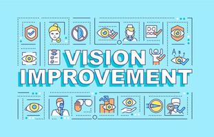 Vision improvement word concepts banner. Advantages of laser eye surgery. Infographics with linear icons on blue background. Isolated creative typography. Vector outline color illustration with text