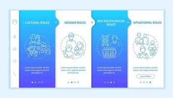Social role type onboarding vector template. Responsive mobile website with icons. Web page walkthrough 4 step screens. People participation color concept with linear illustrations
