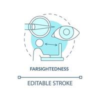 Farsightedness blue concept icon. Common vision condition. Issues to treat with the laser surgery abstract idea thin line illustration. Vector isolated outline color drawing. Editable stroke