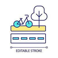 Marcas de pavimento para andar en bicicleta icono de color rgb. infraestructura apta para el ciclismo. Calles seguras para ciclistas. ilustración vectorial aislada. dibujo lineal relleno simple. trazo editable vector