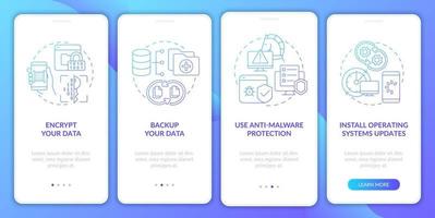 Web searching protection tips onboarding mobile app page screen. Data protection walkthrough four steps graphic instructions with concepts. UI, UX, GUI vector template with linear color illustrations