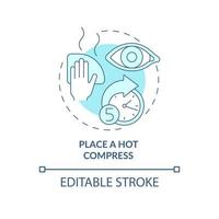 Place a hot compress blue concept icon. Applying recommendations by doctors. Cleansing around eyes abstract idea thin line illustration. Vector isolated outline color drawing. Editable stroke