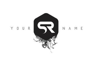 SR Letter Logo Design with Black Ink Spill vector