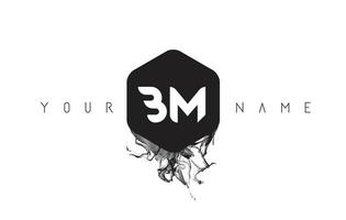 BM Letter Logo Design with Black Ink Spill vector