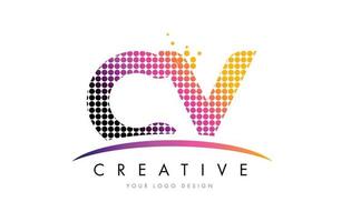 CV C V Letter Logo Design with Magenta Dots and Swoosh vector