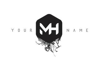 MH Letter Logo Design with Black Ink Spill vector