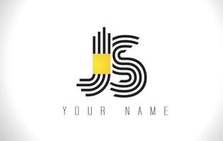 JS Black Lines Letter Logo. Creative Line Letters Vector Template.
