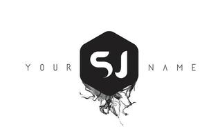 SJ Letter Logo Design with Black Ink Spill vector