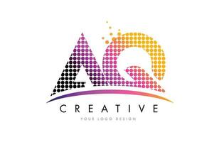 AQ A Q Letter Logo Design with Magenta Dots and Swoosh vector