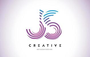 JS Lines Warp Logo Design. Letter Icon Made with Purple Circular Lines. vector