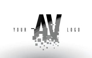 Logotipo de letra av av pixel con cuadrados negros rotos digitales vector