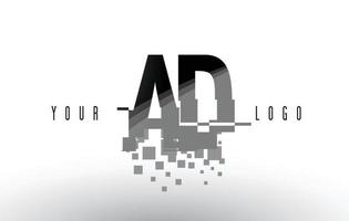 Logotipo de letra de píxel de anuncio de anuncio con cuadrados negros rotos digitales vector
