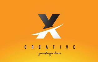 Diseño de logotipo moderno x letra con fondo amarillo y swoosh. vector