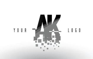 AK A K Pixel Letter Logo with Digital Shattered Black Squares