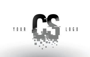 Logotipo de letra cs cs pixel con cuadrados negros rotos digitales vector