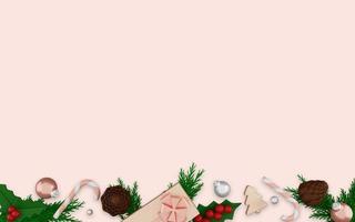 Representación 3d de adornos de feliz navidad sobre fondo rosa foto