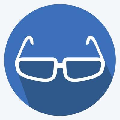 Glasses Icon in trendy long shadow style isolated on soft blue background