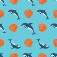 Dolphin and Seashell Seamless Pattern vector