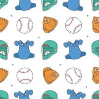 patrón sin costuras de béisbol. Receptor de casco, guantes y patrón de pelota. vector