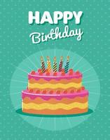 Tarjeta de felicitación e invitación de cumpleaños con ilustración de pastel de cumpleaños vector