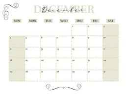 planificador de calendario mensual elegante de diciembre 2022 imprimible vector