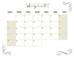 august elegant 2022 monthly calendar planner printable vector