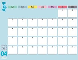 april colorful 2022 monthly calendar planner printable vector